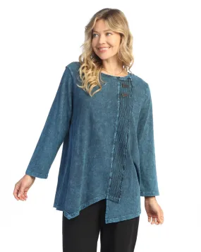 Wavy Contrast Faux Wrap Mineral Washed Cotton Tunic, Sapphire