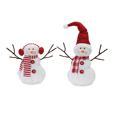 Welcome Fuzzy Red and White Snowman Figurine