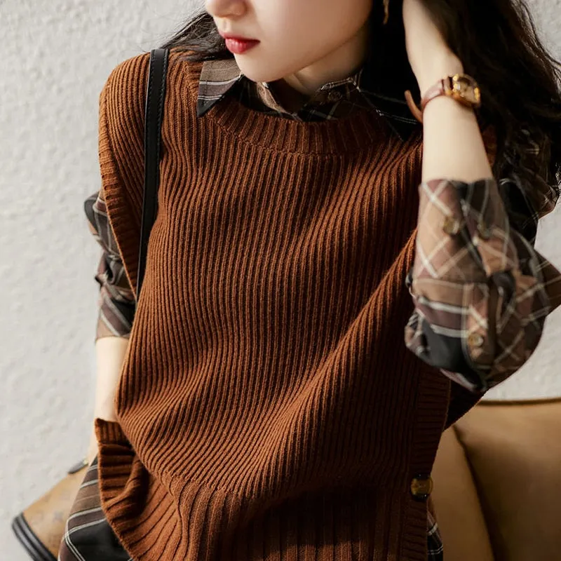 Wenkouban Graduation Gifts Fashion Sleeveless Knttied Sweater Vest Vintage O-neck Wool Jumper Women's Vest New Spring Autumn Pullover Sweater Female