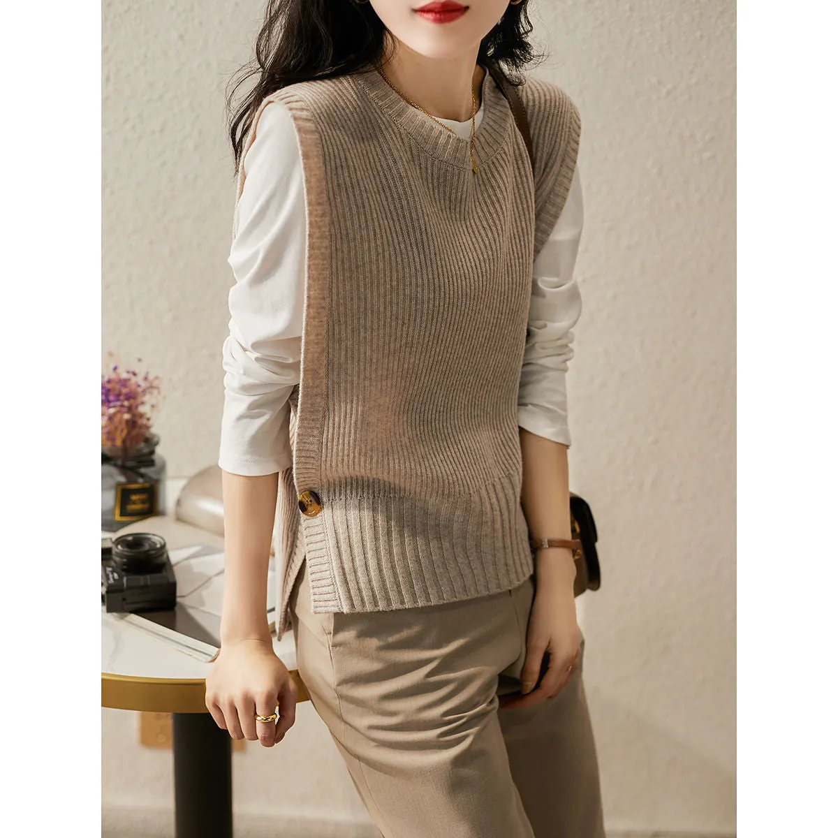 Wenkouban Graduation Gifts Fashion Sleeveless Knttied Sweater Vest Vintage O-neck Wool Jumper Women's Vest New Spring Autumn Pullover Sweater Female