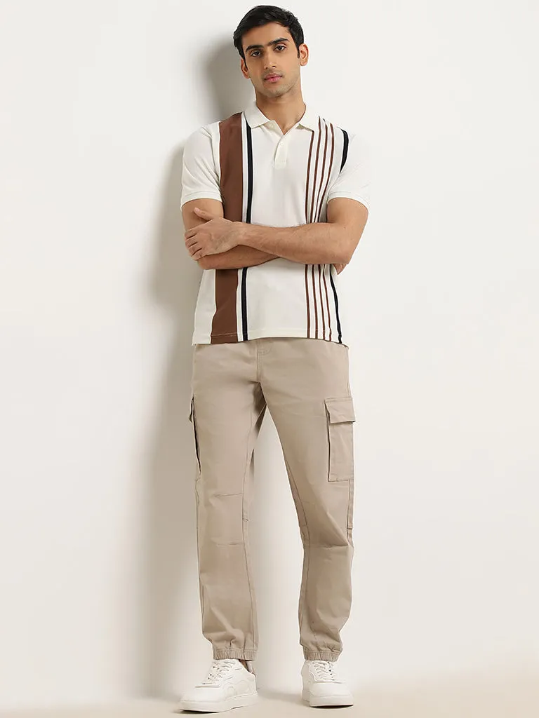 WES Casuals Light Taupe Relaxed-Fit Cotton Blend Chinos