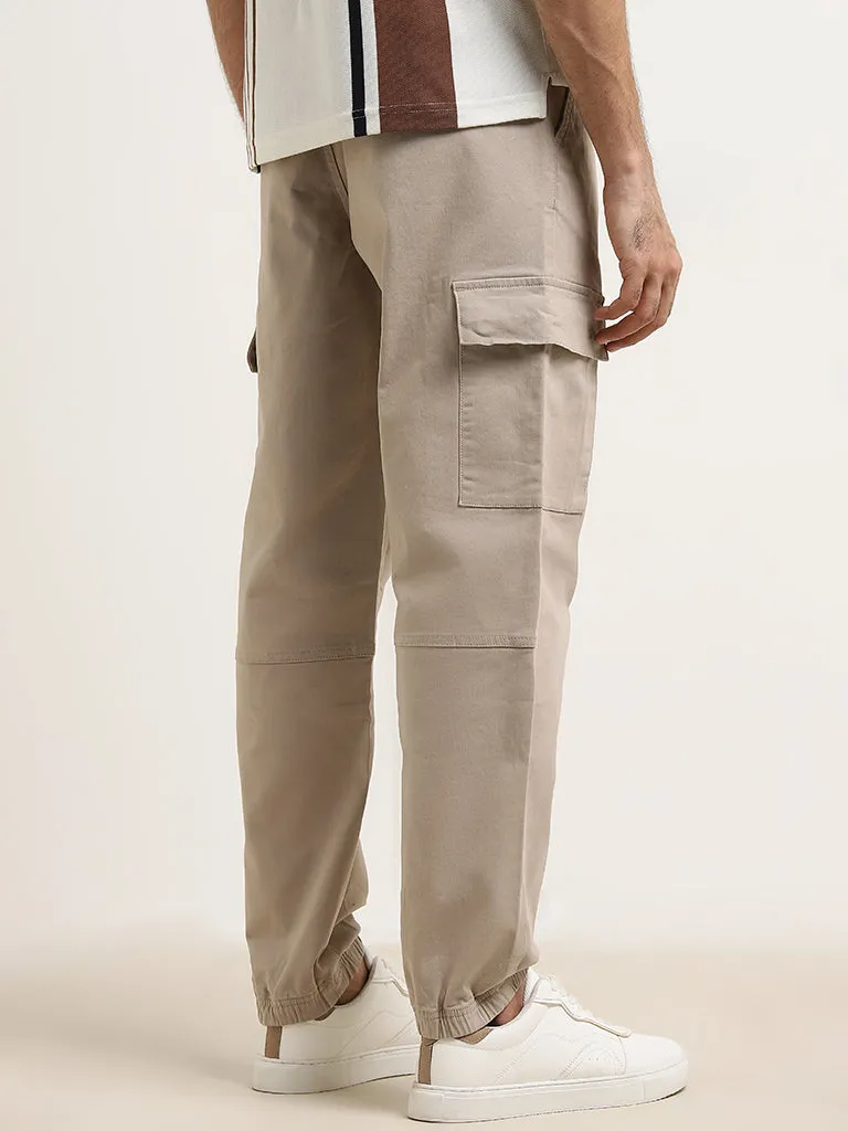 WES Casuals Light Taupe Relaxed-Fit Cotton Blend Chinos