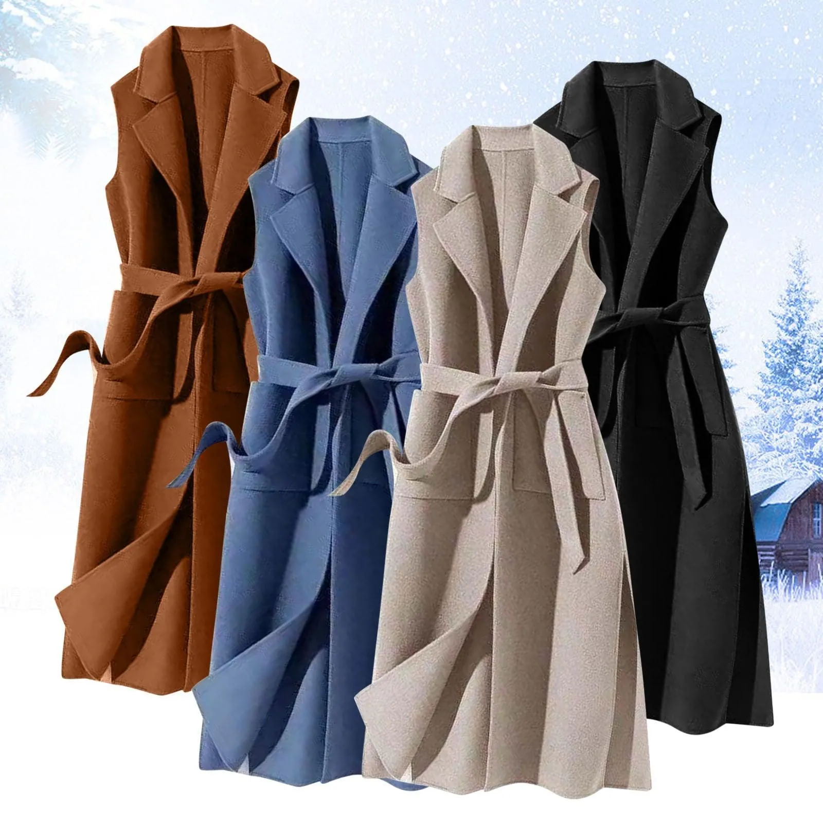 Women's Autumn And Winter Vest Woolen Fashion Sleeveless Solid Color Strap Personality Long Vest Jacket Women Long Wool Coats