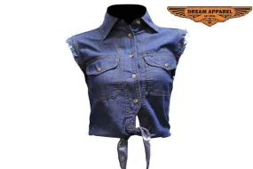 Womens Dark Blue Sleeveles Motorcycle Shirt