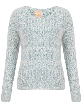 Womens Plum Tree Passion Flower Jumper in Ocean Depths and Pastel Turq Twist