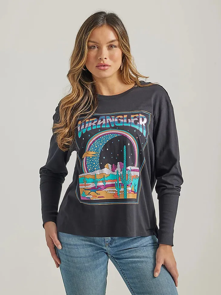 Wrangler Graphic Long Sleeve Relaxed Tee in Black Beauty